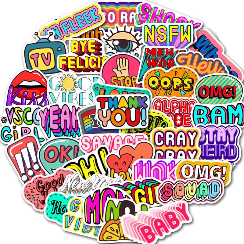 

50pcs Slogan Graphic Sticker, Multicolor