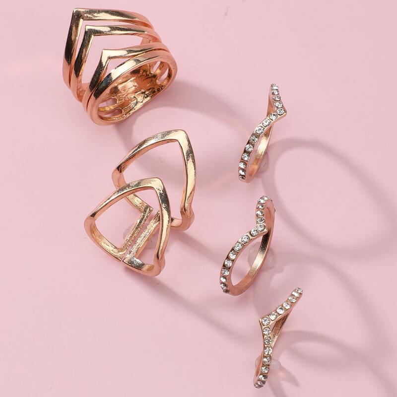 

5pcs Rhinestone Decor Ring, Gold