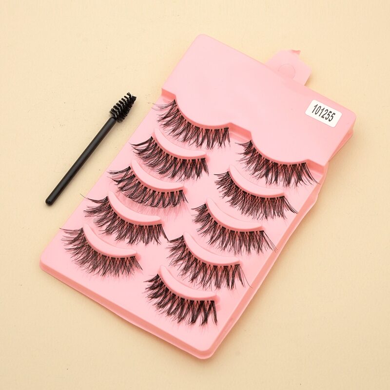 

5pairs Natural Curly Eyelashes & 1pc Brush, Black