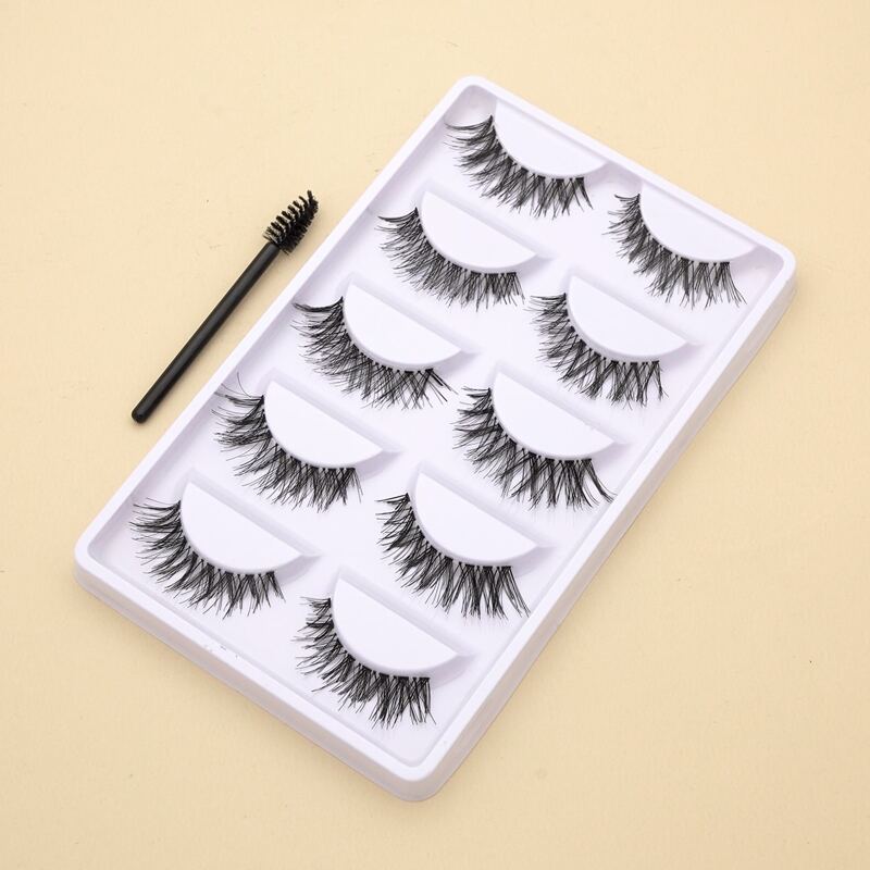 

5pairs Natural Curly Eyelashes & 1pc Brush, Black