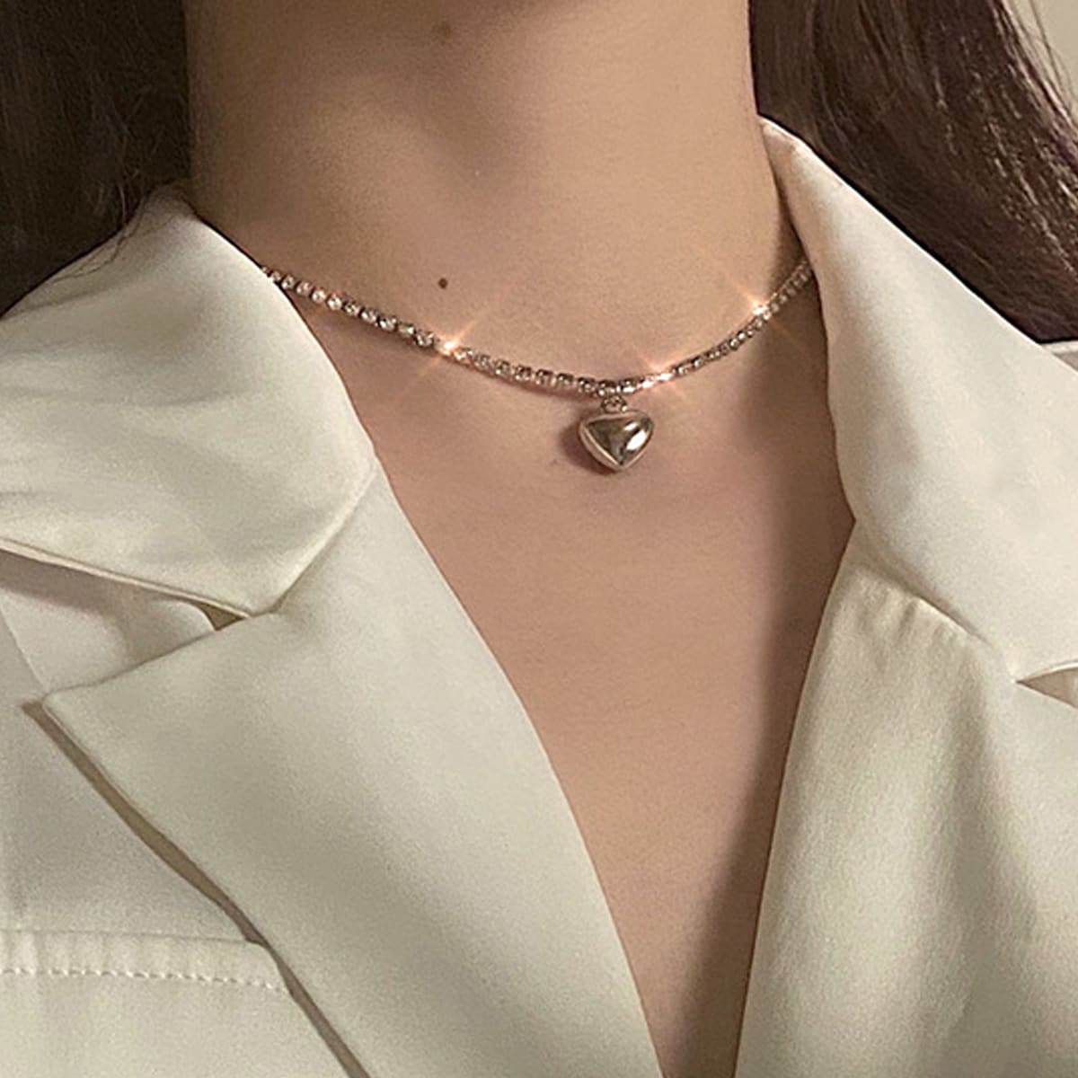 

Heart Pendant Chain Necklace, Silver