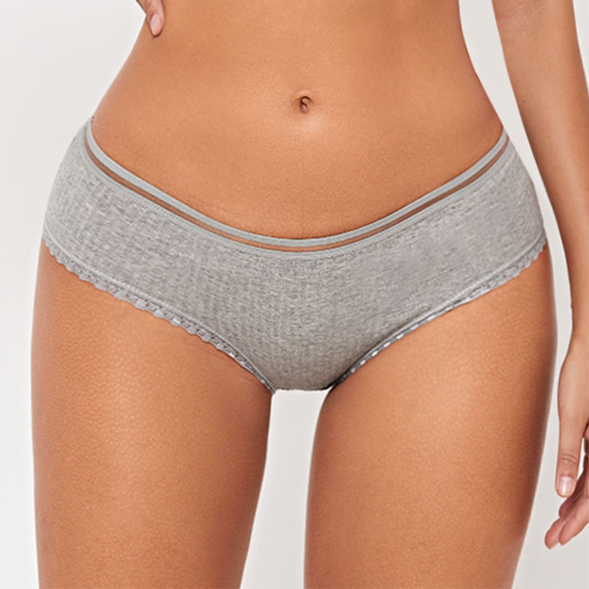 

Ribbed Lace Trim Panty, Grey
