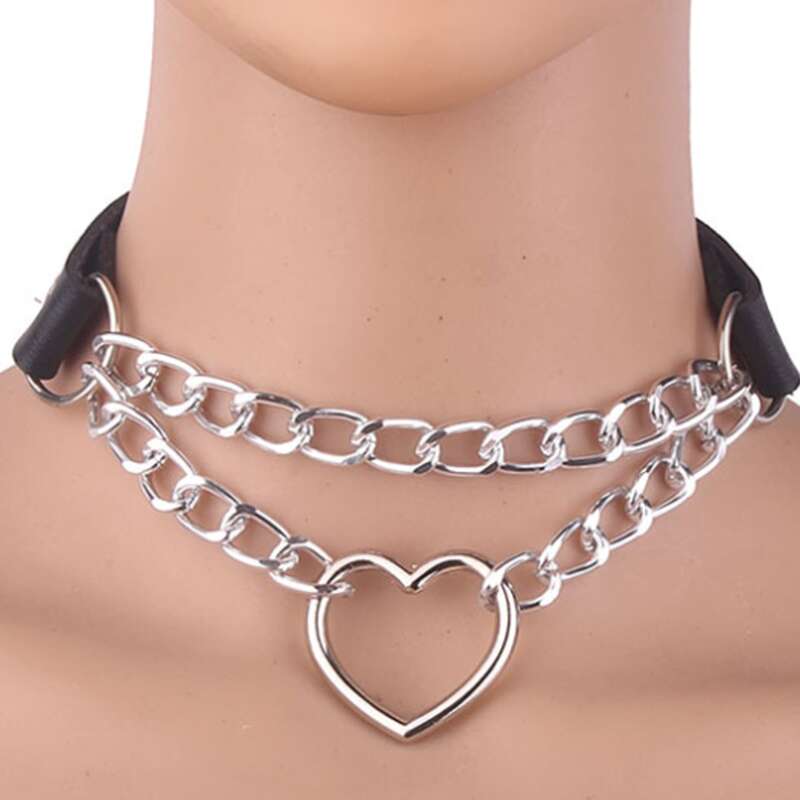 

Heart Decor Chain Necklace, Black