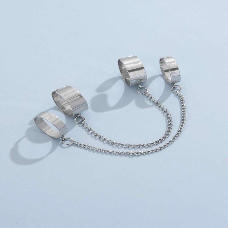 

2pcs Chain Linked Ring, Silver