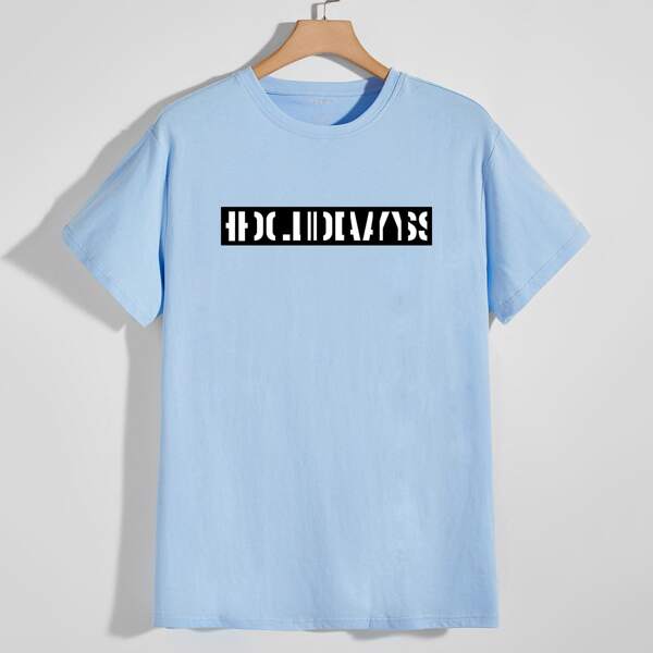 

Men Letter Graphic Short Sleeve Tee, Baby blue