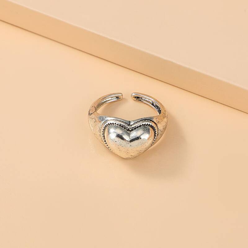 

Heart Cuff Ring, Antique silver