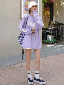 DAZY Áo thun Lá thư Giải trí - Màu Lilac Tím - Xem 4