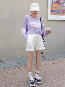 DAZY Áo thun Lá thư Giải trí - Màu Lilac Tím - Xem 7