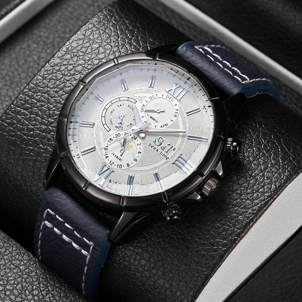 

Men Triple Dial Roman Numerals Quartz Watch