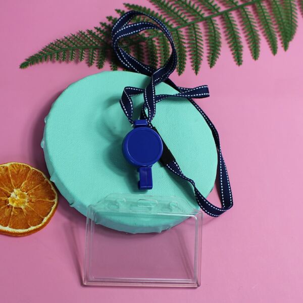 

1pc Clear Card Holder With Lanyard, Blue