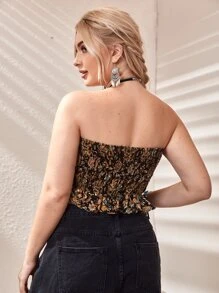 SHEIN Plus Twist Detail Ruffle Hem Shirred Tube Top - Multicolor - View 2