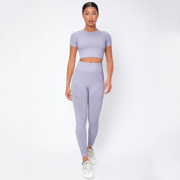 

Solid Wide Waistband Sports Leggings, Lilac purple