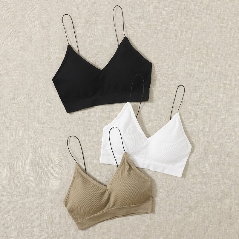 

3pack Solid Rib Bralette Set, Multicolor
