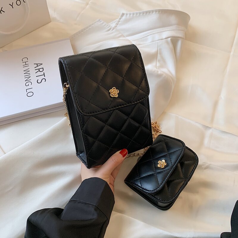 

2pcs Quilted Mini Crossbody Bag, Black