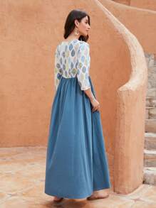 SHEIN Vestidos Árabes Botón delantero Plantas Bohemio - Multicolor - Ver 2