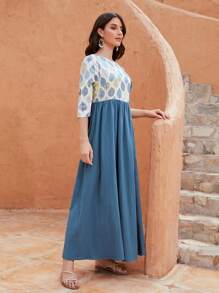 SHEIN Vestidos Árabes Botón delantero Plantas Bohemio - Multicolor - Ver 4