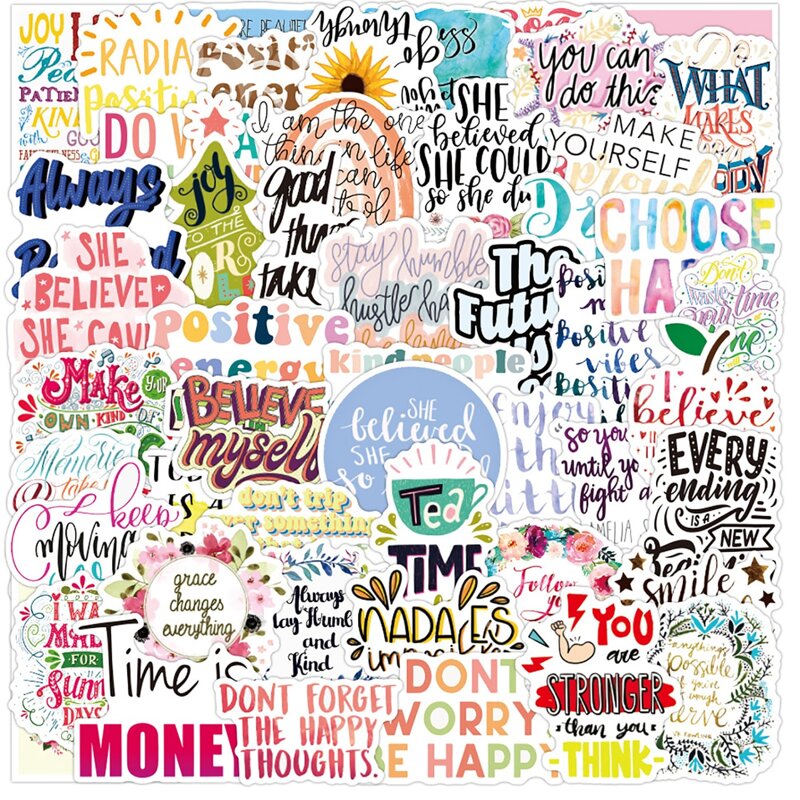 

50pcs Slogan Graphic Sticker, Multicolor