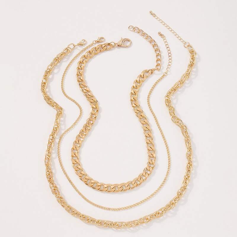 

3pcs Simple Chain Necklace, Gold