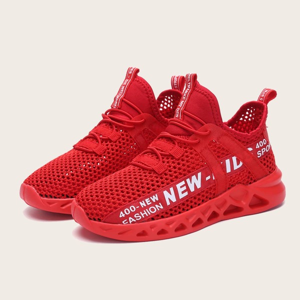 

Girls Letter Graphic Mesh Panel Sneakers, Red