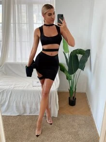 SHEIN SXY Cut Out Bodycon Dress - Black - View 3