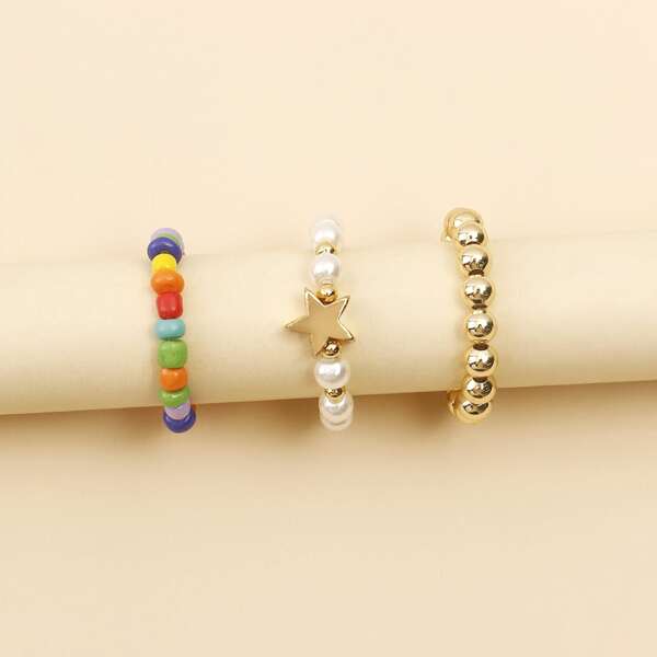 

3pcs Star Decor Ring, Multicolor