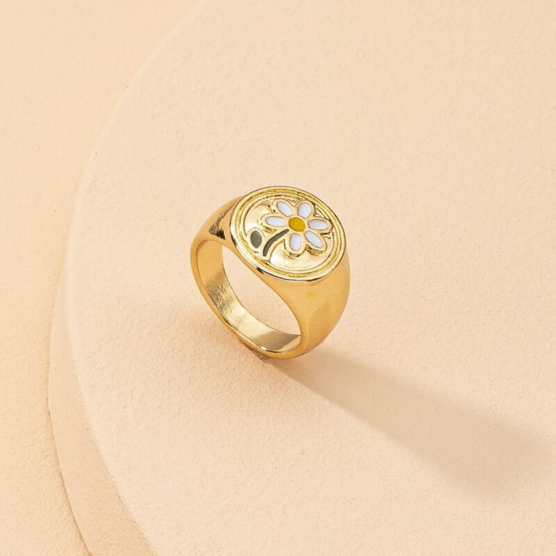 

1pc Flower Design Ring, Gold
