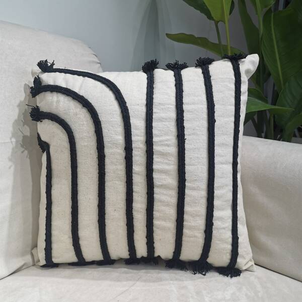 

Rope Decor Cushion Cover Without Filler, Black and white