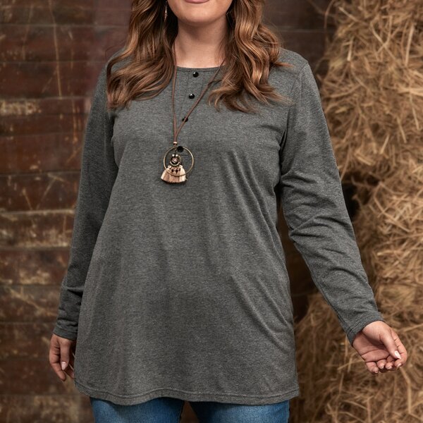 

Plus Button Detail Solid Tee, Dark grey