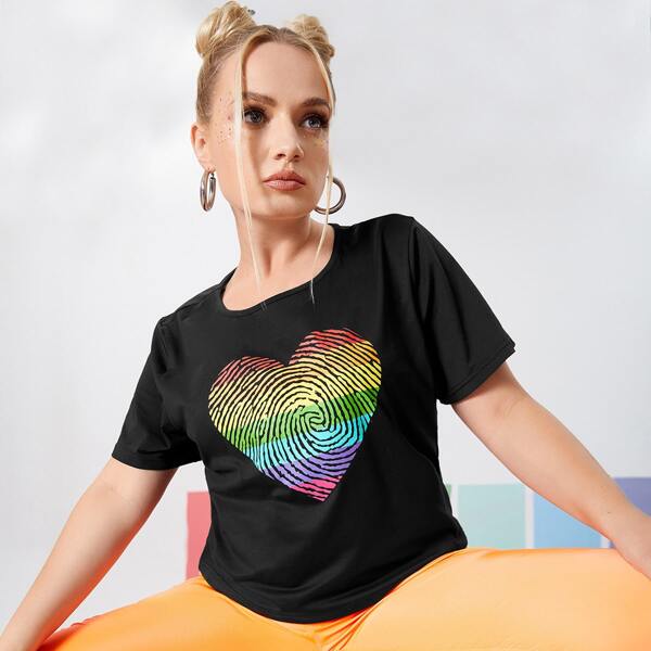 

Plus Heart Print Short Sleeve Tee, Black