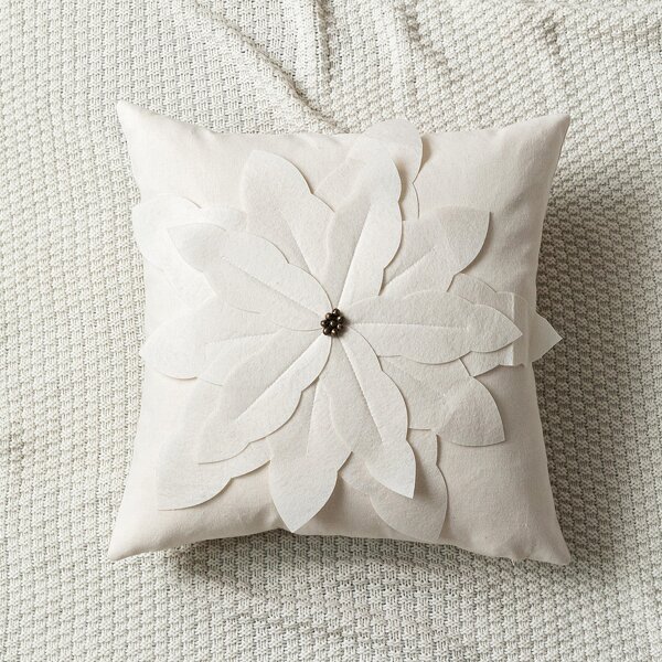 

Flower Decor Cushion Cover Without Filler, Beige