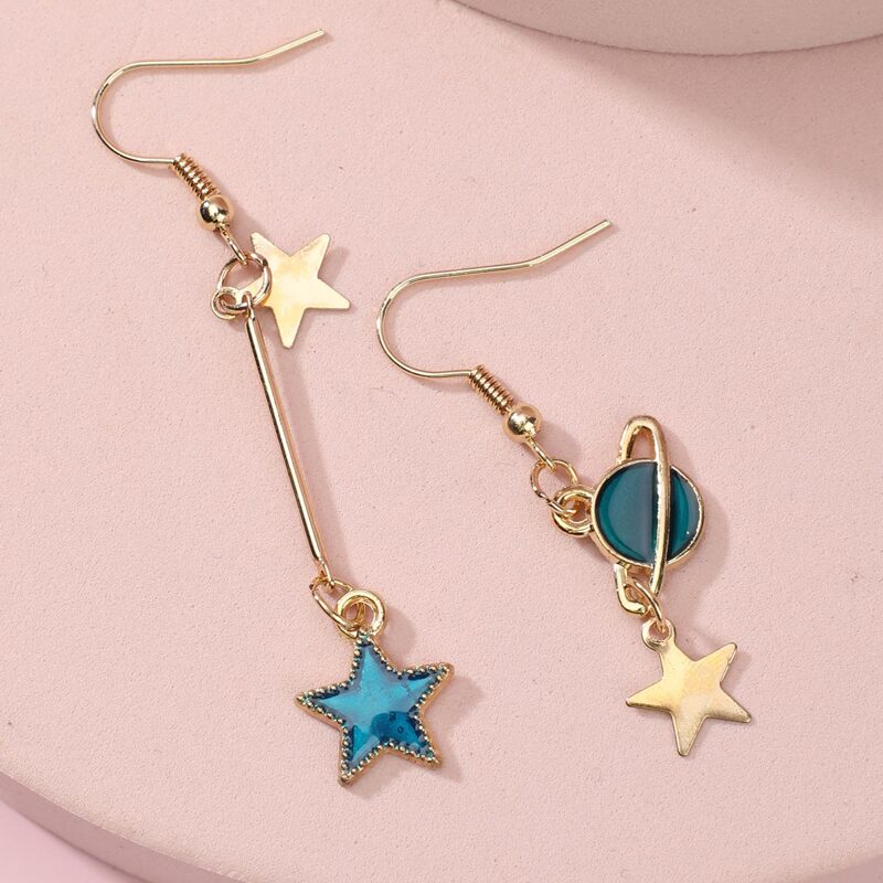 

1pair Moon & Star Decor Earrings, Blue