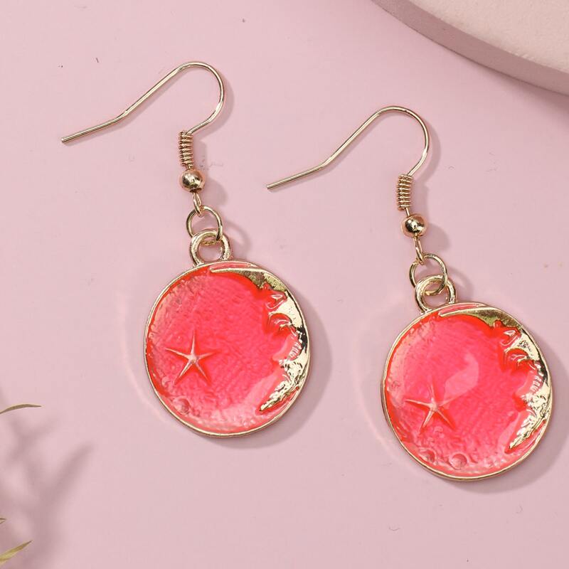 

1pair Moon & Star Decor Earrings, Dusty pink