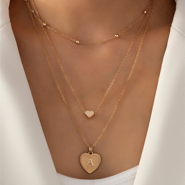 

Heart Pendant Layered Necklace, Gold