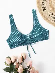 波卡圓點抽繩比基尼泳裝上衣
