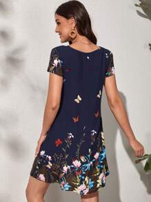 EMERY ROSE Vestido De Túnica Con Estampado De Flores Y Mariposas - Azul Marino - Ver 2