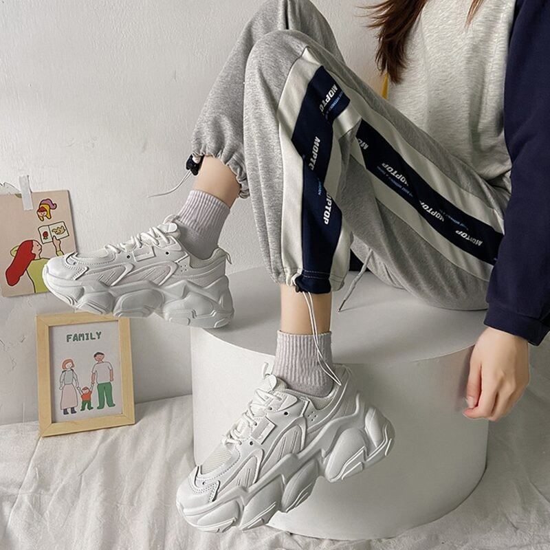 

Minimalist Lace-up Front Chunky Sneakers, Beige