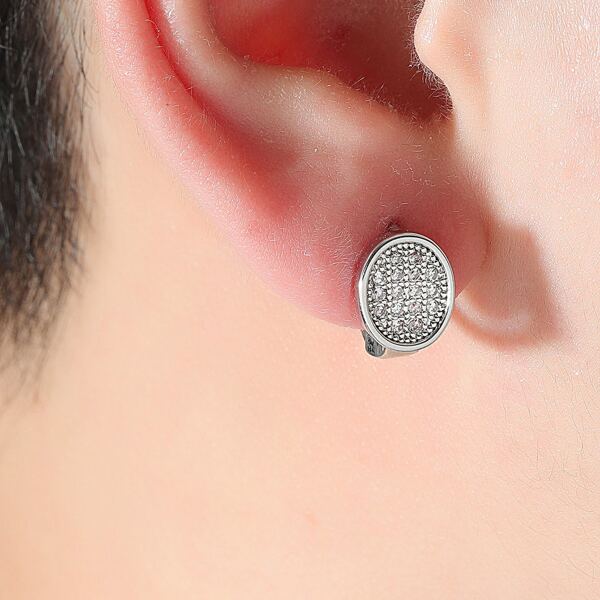 

Men Zircon Decor Earrings, Silver