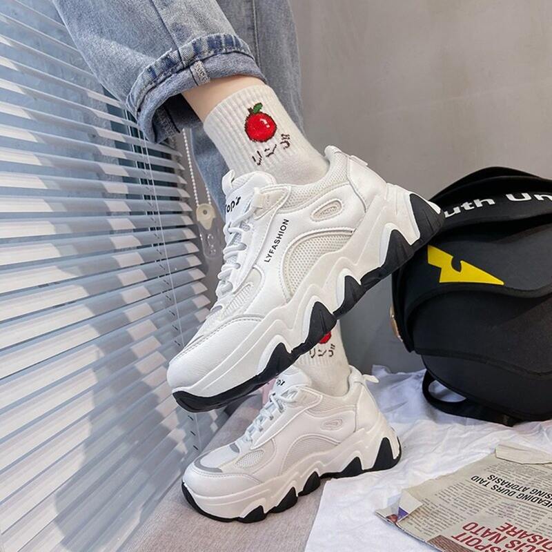 

Lace-up Mesh Chunky Sneakers, White