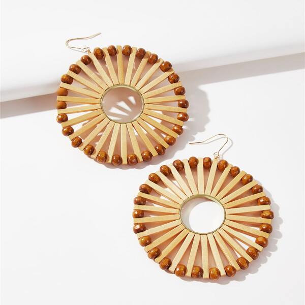 

Hollow Out Round Drop Earrings, Khaki