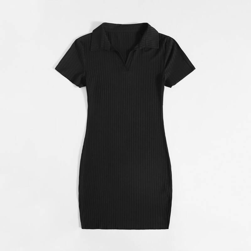 

Solid Ribbed Dress, Black