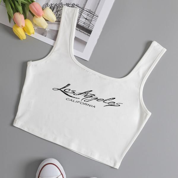 

Letter Graphic Crop Tank Top, White