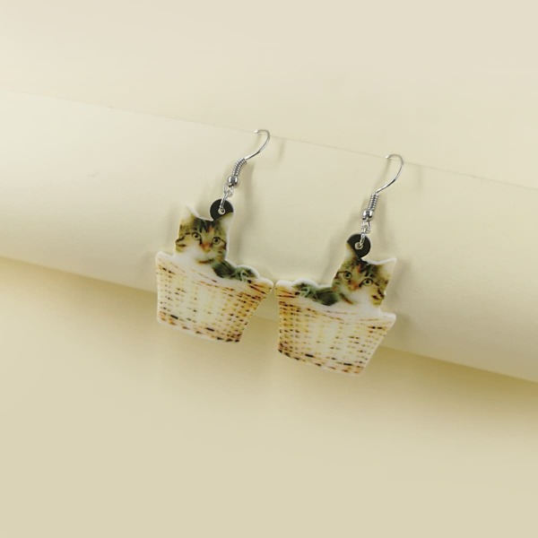 

Cartoon Cat Pattern Drop Earrings, Multicolor
