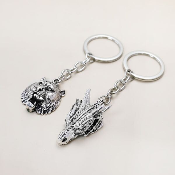 

2pcs Animal Head Charm Keychain, Silver