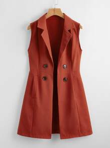 SHEIN Clasi 對紐扣翻領背心西裝外套 - 亮橙色 - 查看 1