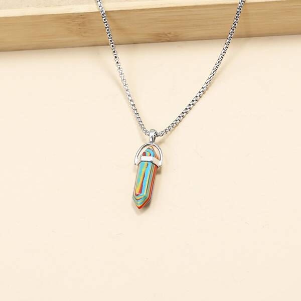 

Men Geo Stone Charm Necklace, Multicolor