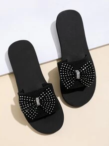 Rhinestone & Bow Decor Slides - Black - View 5