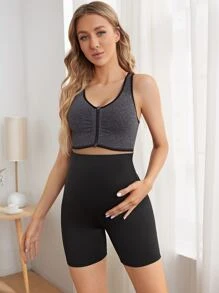 SHEIN 孕婦裝素色寬腰帶機車短褲