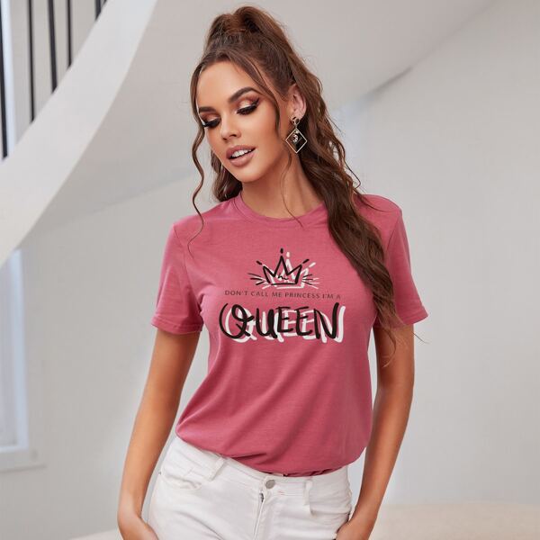 

Slogan Graphic Short Sleeve Tee, Pink
