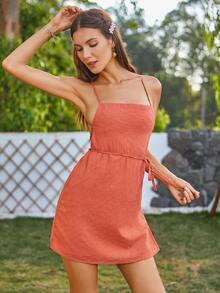Double Crazy 繫帶露背吊帶連衣裙 - 橘色 - 查看 5