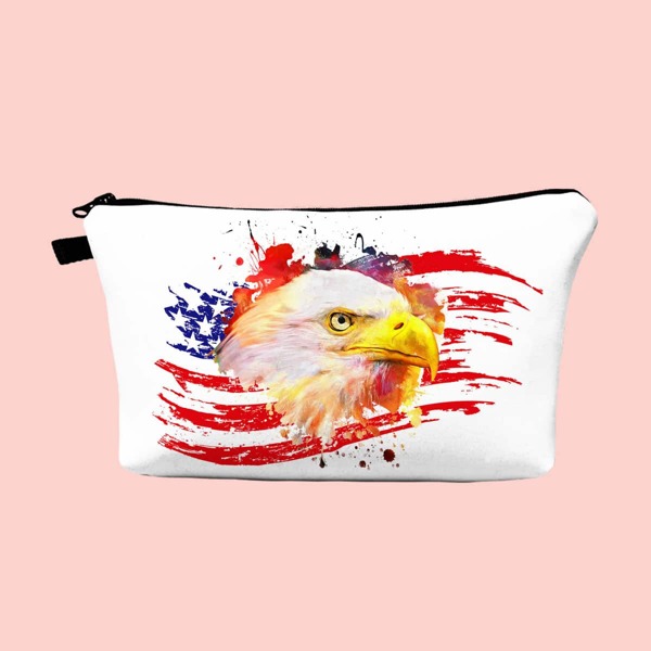 

Eagle & American Flag Print Makeup Bag, White